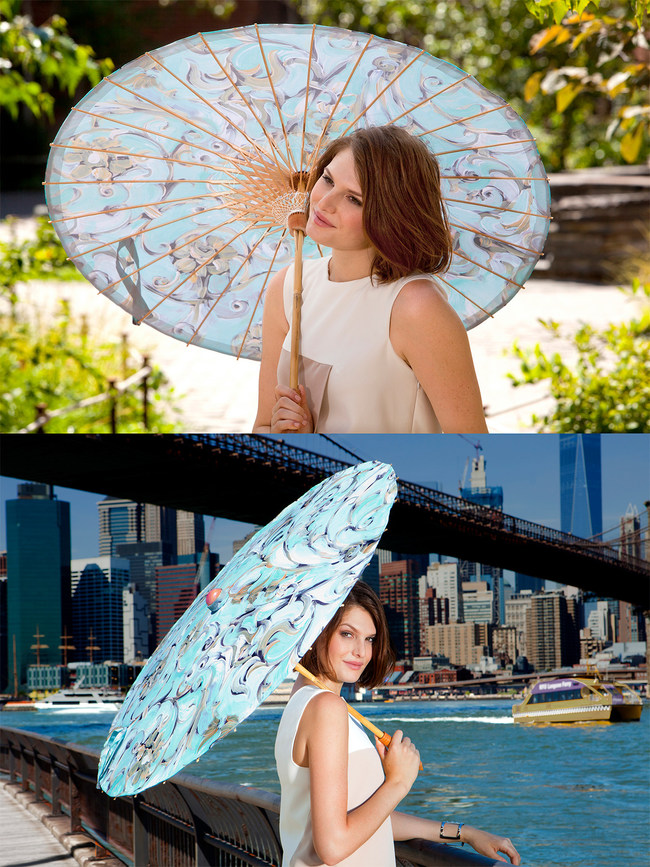 Lily-Lark UV sun parasol in SCROLL print
