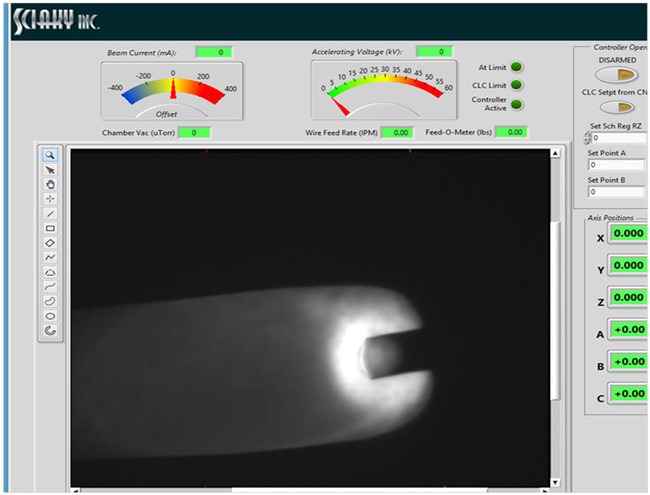 This is a sample screenshot from Sciaky EBAM's IRISS® adaptive control system.