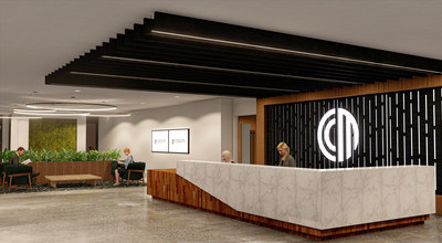 An interior rendering of the lobby of the new CrossCountry Mortgage headquarters in Clevelands historic Superior Arts District. Photo Credit: VOCON.