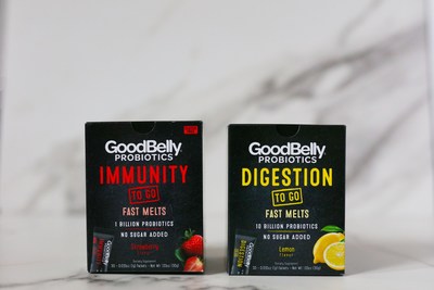 Available now on Amazon and select retailers, NEW GoodBelly To Go Fast Melts provide digestion and immunity support through an efficacious dose of probiotics, with a delicious fruit forward flavor and no added sugar.