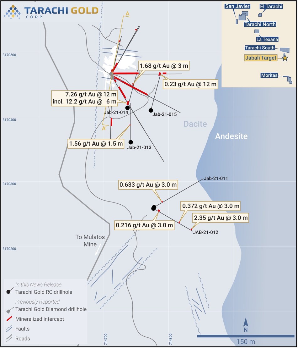 Plan Map of La Dura Mine Area on Jabali Concession (CNW Group/Tarachi Gold Corp.)