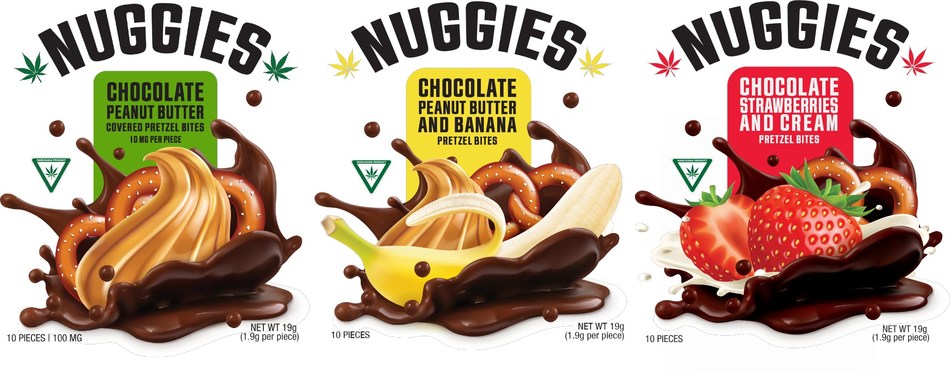 Each flavor of HLF’s Nuggies includes a pretzel core and comes in 100mg THC packages of ten bites containing 10mg THC each. Peanut Butter and Banana and Strawberries and Cream are the newest flavors to be introduced, with the original Chocolate Peanut Butter Nuggies having been the #3 best-selling infused chocolate product in Michigan since April 1, according to LeafLink.