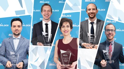 Five up-and-coming entrepreneurs recognized for breakthrough innovations. Mitacs Entrepreneur Awards laud start-ups poised to boost economy, improve lives of Canadians. (CNW Group/Mitacs Inc.)