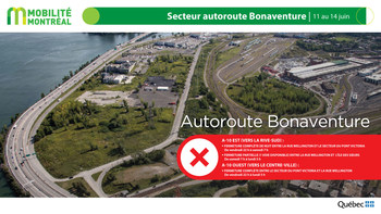 A10 Bonaventure, secteur centre-ville, fin de semaine du 11 juin (Groupe CNW/Ministère des Transports)