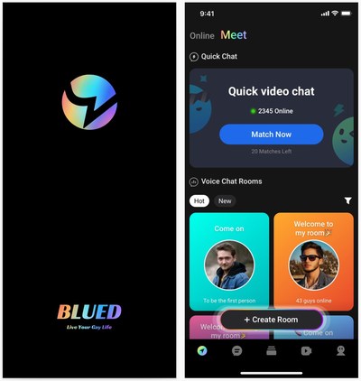 Caption: Starting in early June, Blued features a special rainbow UI to celebrate the Pride month.