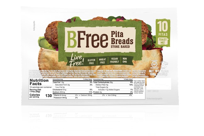 BFree Foods, leader in gluten-free baked goods, announces its popular Stone Baked Pita Bread is now available in Costco stores across the Midwest and Texas regions. BFree's Stone Baked Pita is created with wholesome, gluten-free ingredients including buckwheat flour and pea protein, and is high in fiber, low in fat and contains no added sugars.