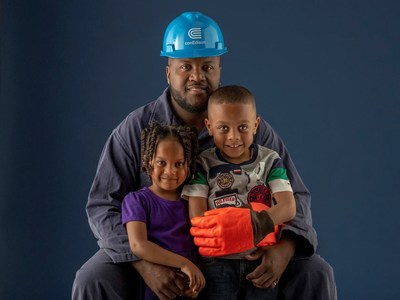 Kevin Hyde, a mechanic in Environmental Operations, with his daughter Kailyn and his son Kavon. Kevin Hyde says: “My work at Con Edison makes it possible for our field crews to perform their jobs safely. We are all united around our goal of providing safe, reliable energy service to our customers.”