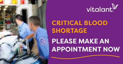 Vitalant—which supplies donated blood to more than 900 hospitals across the U.S.—has a critical blood shortage. Eligible donors are urged to visit vitalant.org or call 1-877-25-VITAL to make an appointment to give in the coming days and weeks.