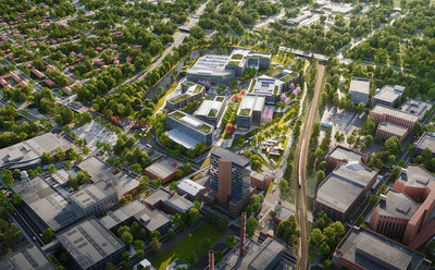 View of Innovation Quarter's phase II master plan looking southeast.