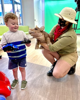 Safari Sarah brings baby Trixie the Triceratops to the Seacrest Foundation Studios in Orlando, FL. May 21, 2021