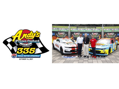 (From left to right) Andy Kuntz, president of Andys Frozen Custard; Eddie Gossage, President and GM Texas Motor Speedway; A.J. Allmendinger, Driver of the No. 16 Chevrolet for Kaulig Racing announced today Andys title sponsorship of the NASCAR Xfinity Series (NXS) race, Andys Frozen Custard 335, on October 16 at Texas Motor Speedway. The group also unveiled the paint scheme for Allmendingers No. 16 Andys Frozen Custard Chevy, which he will drive in the Andys 335.