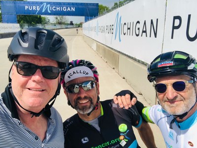 Riders Bill Couzens, Gerry Schilling and Dave Toutant ride on Detroit’s Belle Isle during the 2021 Less Cancer Bike Ride America.