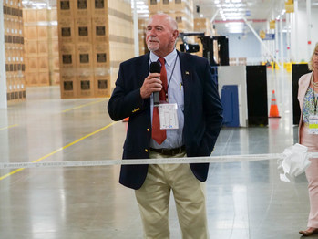 Robertson County (Ten.) Mayor Billy Vogel welcomes employees to Electrolux's newly expanded Springfield warehouse, the first segment of a more than $250 million factory expansion at its Springfield campus.