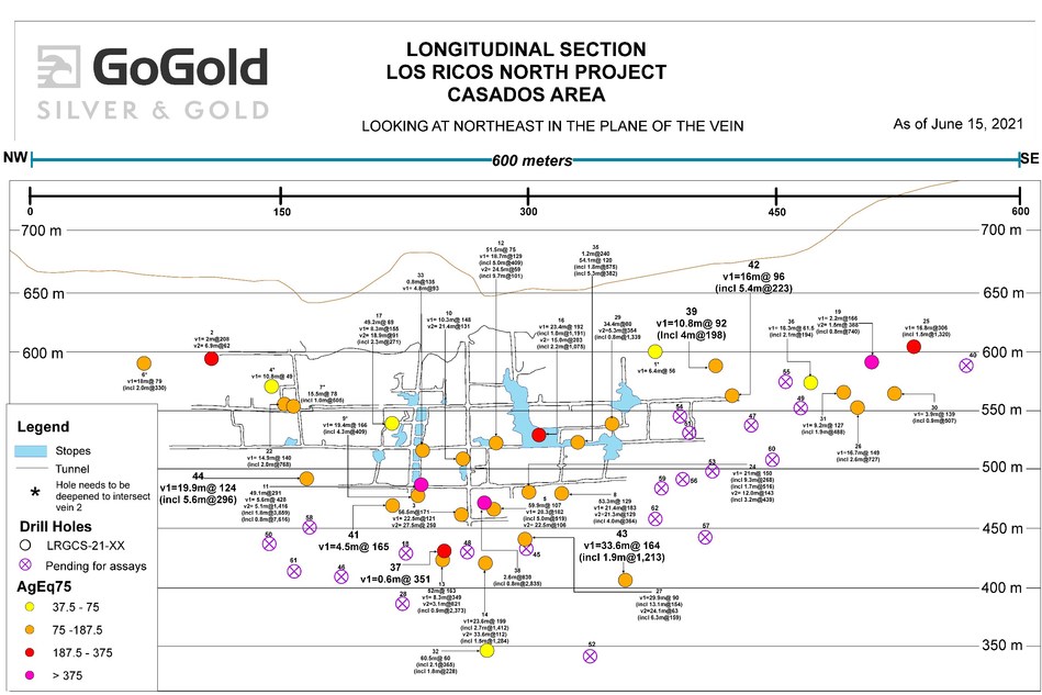 Figure 2: Long Section – Casados Deposit (CNW Group/GoGold Resources Inc.)