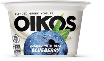 Oikos Blended is available in six delicious, crave-worthy flavors: Strawberry, Blueberry, Peach, Cherry, Vanilla Bean and Anything But Plain.