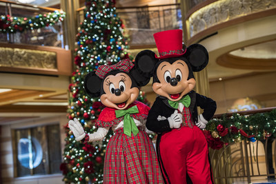 The Disney Cruise Line fleet is decked from bow-to-stern with holiday cheer and entertainment during Very Merrytime Cruises. Holiday magic is unwrapped for the whole family with festive holiday decor, favorite characters in their finest holiday attire and a special visit from none other than Santa Claus. (Matt Stroshane, photographer) (PRNewsfoto/Disney Cruise Line)
