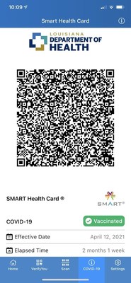 SMART Health Card rendered in LA Wallet with option to download into CommonPass