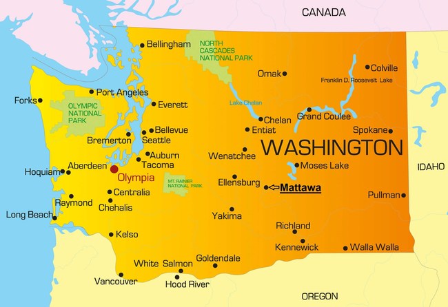 Washington State Map highlighting Mattawa