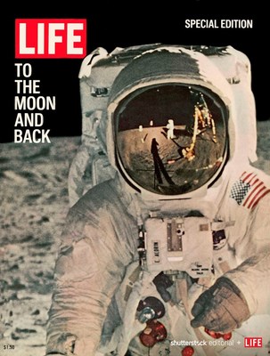 LIFE cover special issue (08-11-1969) entitled "To the Moon and Back" with photo of reflections on astronaut's face mask. Photo credit: NASA/The LIFE Picture Collection/Shutterstock.