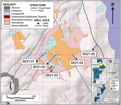 Figure 2. Drill hole locations and interpreted geology at the Shakai prospect. (CNW Group/Luminex Resources Corp.)