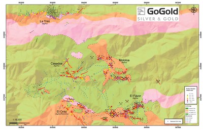 Figure 3: Plan View – La Trini to El Favor Area of Los Ricos North (CNW Group/GoGold Resources Inc.)