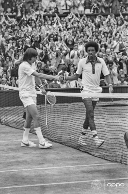 Arthur Ashe, Jimmy Connors (Photo: Keystone/Getty Images) 
The first African American man to win Wimbledon, Arthur Ashe is pictured in 1975 alongside compatriot Jimmy Connors in full colour. Using one billion colours, the image, originally in black and white, brings new life to the relentless resilience Arthur showed in the face of the societal injustices of his time.  
 
One of seven images in OPPO's Courting the Colour campaign, launched today to celebrate the return of Wimbledon. The collection restores the emotion of iconic moments from tennis history, bringing the excitement and passion back to the sport. View here: https://events.oppo.com/en/oppo-and-tennis/#awakencolour