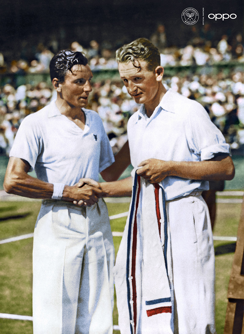 Fred Perry (Photo: AELTC) 
Pictured here in 1934, cultural icon Fred Perry won 14 Majors before creating his iconic sportswear line, that was inspired by tennis fashion and went on to change the fashion world. 

Originally in black and white, the image has been reimagined using one billion colours, in partnership with Getty Images, as part of OPPO’s Courting the Colour campaign. Launched today to celebrate the return of Wimbledon, the collection restores the emotion of seven iconic moments from tennis history, bringing the excitement, and passion back to the sport for fans. View the collection, here: https://events.oppo.com/en/oppo-and-tennis/#awakencolour