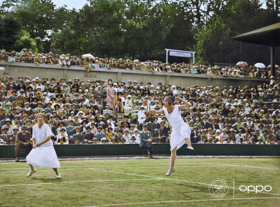 Suzanne Lenglen (Photo: L. Blandford/Topical Press Agency/Getty Images) 
Fashion pioneer Suzanne Lenglen is pictured alongside Elizabeth Ryan; one of the earliest images to surface portraying female tennis players athletically. Through her passion, Lenglen became a female icon before her time and is brought to life for the first time in full colour, as part of OPPO’s Courting the Colour campaign. 
Launched today to celebrate the return of Wimbledon, the collection restores the emotion of seven iconic moments from tennis history, bringing the excitement and passion back to the sport for fans around the world. View the collection, here: https://events.oppo.com/en/oppo-and-tennis/#awakencolour
