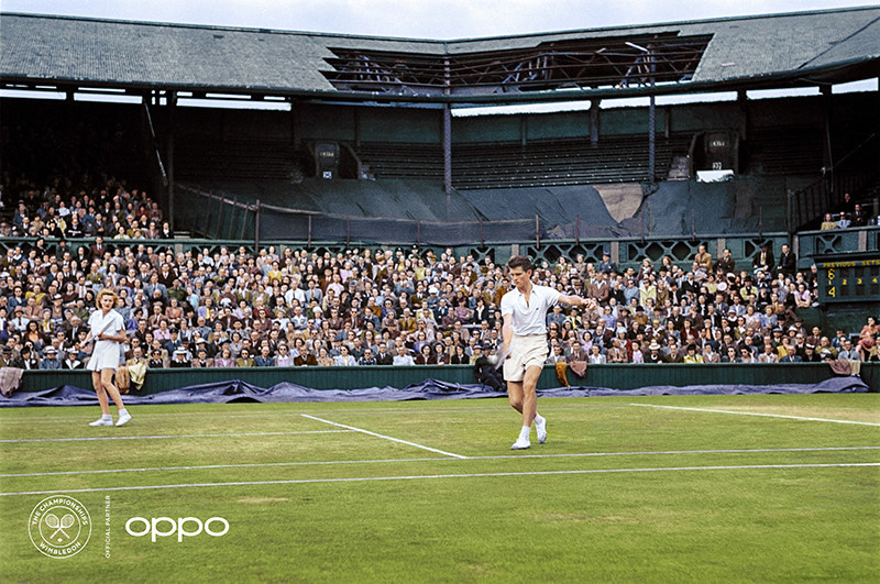 Wimbledon, post WWII (Photo: AELTC) 
1946 was the first time Wimbledon took place after World War II. In the background, you can still see the damage of the Blitz, even more clearly having been reimagined using one billion colours, as part of OPPO’s Courting the Colour campaign.  

The image, recoloured with experts from Getty Images, is one of seven, launched today to celebrate the return of Wimbledon, the collection illuminates and restores the emotion of iconic moments from tennis history, bringing the excitement and passion back to the sport. View the collection, here: https://events.oppo.com/en/oppo-and-tennis/#awakencolour