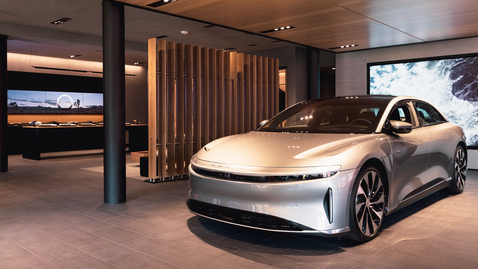 The Lucid design team worked with world-renowned architecture firm Marmol Radziner to translate the company’s post-luxury design aesthetic into a welcoming physical environment where customers can review options for the full Lucid Air lineup of luxury, high-performance EVs.