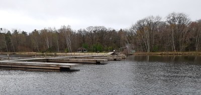 Tobey Dock, as temporarily repaired and installed for the current season. Georgian Bay Islands National Park, 2021. ©Parks Canada (CNW Group/Parks Canada)