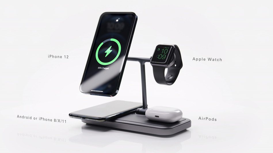 HYPER® Launches Foldable 4-in-1 MagSafe-compatible Wireless Charging Stand on Kickstarter. Foldable USB-C Powered Wireless Charger that can simultaneously charge 4 devices: iPhone 12, AirPods, Apple Watch & Qi Smartphone