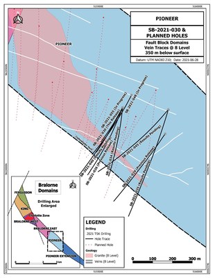 Figure 2: Pioneer zone with drill traces of completed, active and planned drill holes including hole SB-2021-030. (CNW Group/Talisker Resources Ltd)