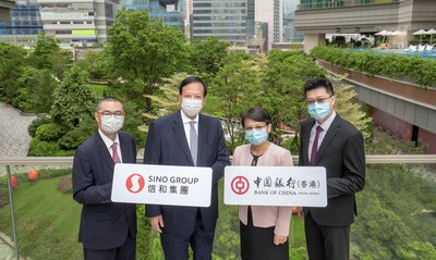 Sino Group announced Sino Land secures the first HK$1 billion sustainability-linked loan from Bank of China (Hong Kong). Representatives (from left): Mr Ringo Chan, Executive Director & Group Finance Director, Sino Group, Mr Thomas Tang, Executive Director & Group Chief Financial Officer, Sino Group, Ms Kennis Chong, Deputy General Manager, Global Corporate Banking, Bank of China (Hong Kong), and Mr Calvin Woo, Assistant General Manager, Global Corporate Banking, Bank of China (Hong Kong)