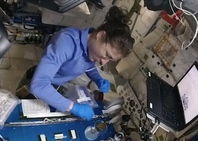 Astronaut Christina Koch carries out the 2018 Genes in Space winning experiment aboard the International Space Station. Photo credit: NASA