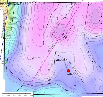 Figure 3. MC21-1c and 2c relative to residual gravity interpretation.