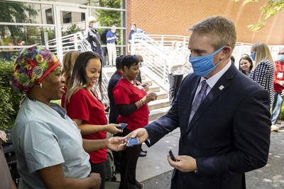 Support staff at Cooper University Health Care received care bundles from Subaru of America to thank them for their service throughout the pandemic.