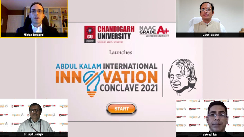 Michael Rosenthal, Director, US Embassy (North India) and Dr. Sujit Banerjee, Director, Department of Science & Technology addressing the virtual audience during the curtain-raiser ceremony of Dr. APJ Abdul Kalam International Innovation Conclave hosted by Chandigarh University