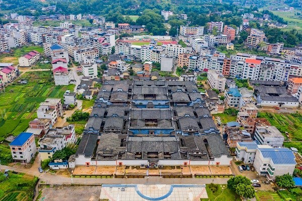 An aerial photo of the ancient folk residence Honglincuo, which is known as the 