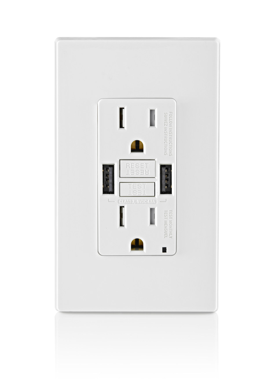 Leviton SmartlockPro Self-Test GFCI Combination Type A USB In-Wall Charger