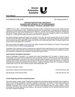 Uranium Participation Announces Shareholder Approval of the Arrangement to Form the Sprott Physical Uranium Trust (CNW Group/Uranium Participation Corporation)