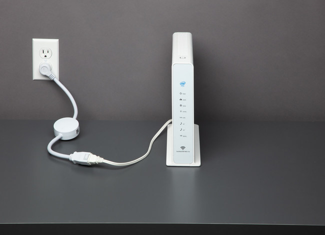 The ConnectSense Internet Rebooter plugs into a wall outlet and a modem to monitor, and when necessary automatically reset, internet connections around the clock.