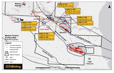 Figure 1 : Carte des forages du projet Marban (Groupe CNW/O3 Mining Inc.)