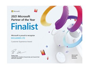 Exclaimer Recognized as a Finalist of 2021 Microsoft Customer Experience Partner of the Year