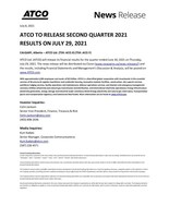 ATCO to release second quarter 2021 results on July 29, 2021 (CNW Group/ATCO Ltd.)