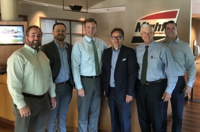Pictured (L to R): Mike Hinderleider – Director of Chemical & Lubricants Programs, Mighty; Joe Buckendahl – Key Accounts Manager, Total Specialties USA; Josh D’Agostino, President, Mighty; Franck Bagouet – Sr. VP of Lubricants, Total Specialties USA; Ken Voelker – CEO, Mighty; Sean Milligan – VP of Operations, Mighty.