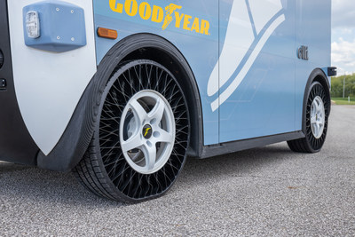 Goodyear non-pneumatic tires on a Local Motors Olli shuttle.