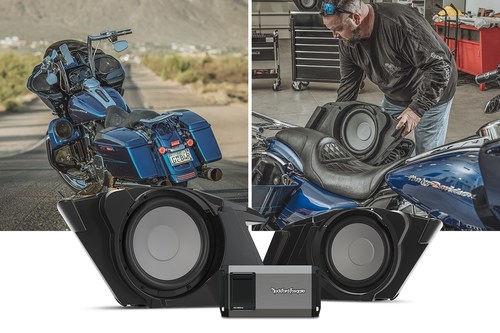 Rockford Fosgate Dual 10-inch 800-watt Subwoofer Solution for 2014+ Harley-Davidson Touring Motorcycles. Visit rockfordfosgate.com for the complete compatibility list.