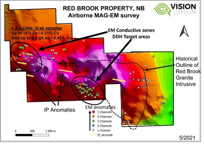 Figure 1 – Red Brook Drill Targets from MAG-EM  Survey (CNW Group/Vision Lithium Inc.)