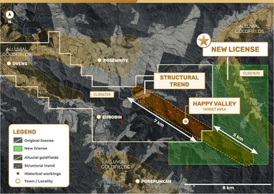 Figure 1 – EL007670 Location and Happy Valley Mining Centre Structural Trend. (CNW Group/E79 Resources Corp.)